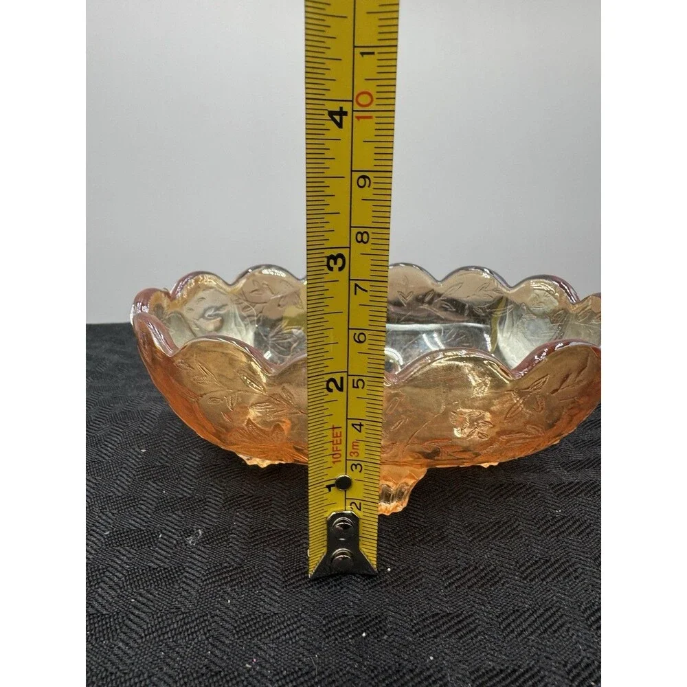 Vtg Carnival Glass Footed Oval Marigold Nut Candy Trinket Dish Bowl 5